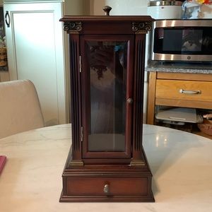 BOMBAY necklace holder with swivel knob, viewing window, and storage drawer